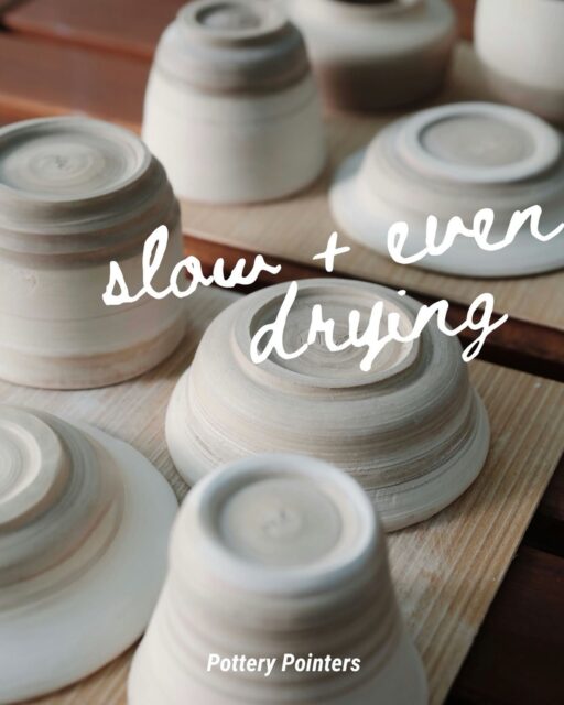We’re back with another Pottery Pointers from WAC! Slow and even drying is critical to keep your pieces from warping or cracking. Here are some tips:• Cover pieces loosely with plastic bags/sheets, ensuring some air exchange to trap moisture and slow drying, preventing faster drying on rims/thin parts.• Draping a cotton sheet or damp newspaper over items creates a more humid micro-environment than open air.• Shield pieces from drafts and direct fans (which cause uneven drying).• Turn bowls upside down to dry the base more evenly with the rim.