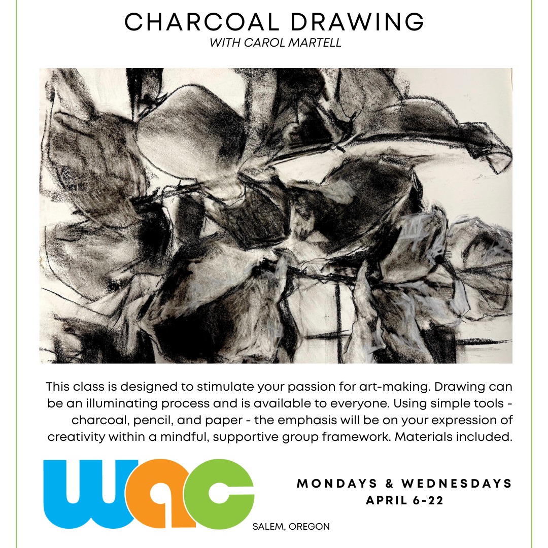 Getting "shady" in the best way possible! ✏️Join us at the Willamette Art Center for our Charcoal Drawing class starting April 6th. Whether you’re a pro or have never picked up a stick of willow charcoal, we’ll help you make your mark in a supportive, creative environment. 🖤Ready to find your flow? Spaces are limited—snag your spot at the link in our bio! 🏃💨#WillametteArtCenter #SalemOregon #CharcoalDrawing #GetMessy #SalemArts #DrawingClass #LearnArt #CreativeSalem #StudioLife