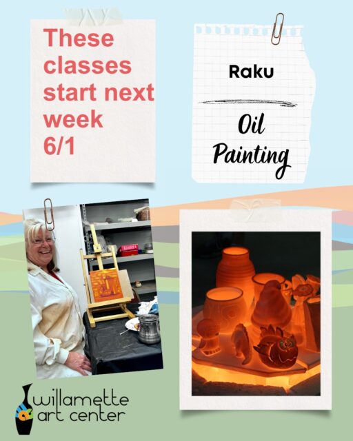 Learn oil painting fundamentals in our Introduction to Oil Painting class! Discover color blending, brush techniques & safety while creating 3 paintings. All supplies included. 🎨 Meanwhile, our Raku class focuses on firing & surface decoration with clay-building demos & unique effects. Bring bisqueware pieces to glaze & fire! 🔥Classes start Monday, June 1st. Register at our link in bio. #SalemOR #art #creativity #artstudio #boredombusters #community #mondayvibes #mondayfunday