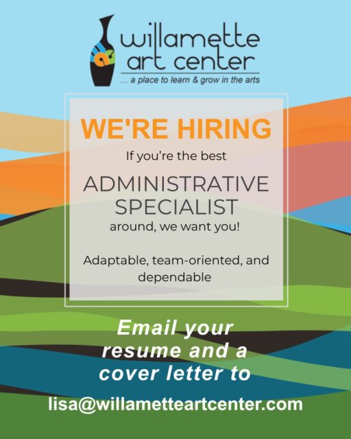 We’re hiring! We’re looking for someone who wants to help shape and support a community center focused on making and teaching art. Join our team as an administrative specialist that supports programs, events, instructors and volunteers. Job description posted, link in bio. Part time, 20 hours a week.