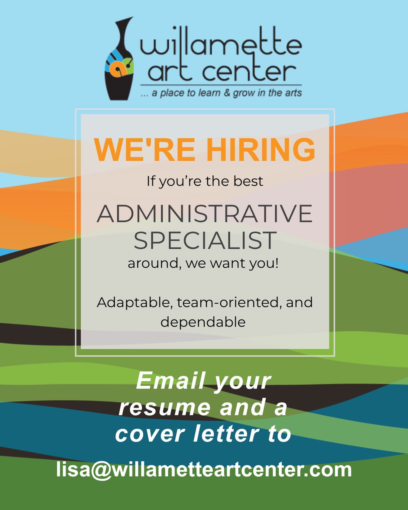 We’re hiring! We’re looking for someone who wants to help shape and support a community center focused on making and teaching art. Join our team as an administrative specialist that supports programs, events, instructors and volunteers. Job description posted, link in bio. Part time, 20 hours a week.