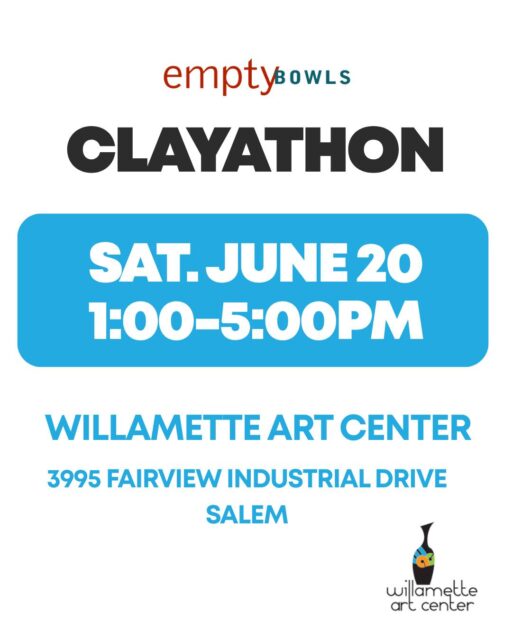 Potters, we want YOU! Clay, glaze, and firing are on us — bring your hand-building or wheel-throwing skills and join us Saturday, June 20 to make pieces for our Empty Bowls sale. Pieces you make will find a home at our November 21 Empty Bowls event, where proceeds support Marion Polk Food Share and Willamette Art Center. Create something meaningful, not just with clay, but for our community.Join us at Willamette Art Center for our next CLAYATHON.