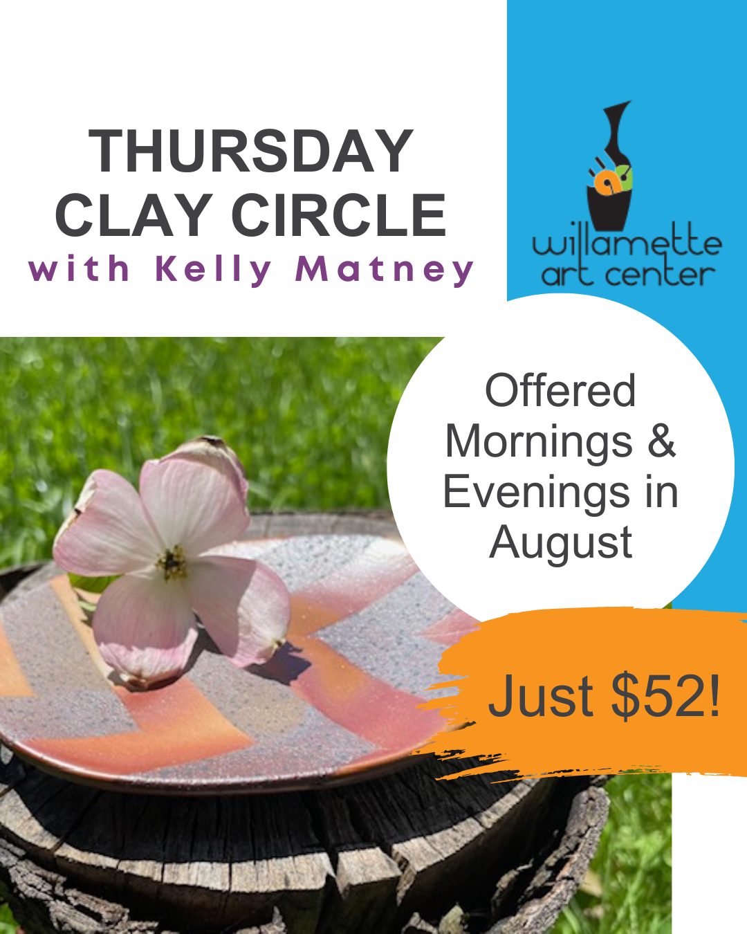 Looking for a space to connect with other artists, work on your projects, and learn new techniques to level up your ceramic art? Look no further. Kelly hosts Thursday Clay Circles in the mornings and evenings for just that. Think sewing circle, but with clay. Join others working through playful, guided projects. This month-long class is a space to slow down, work with your hands, and connect through clay.Thursday mornings from 11am to 1:30pm and Thursday evenings from 6 to 8:30pm. Classes run August 6th through August 27th.#PotteryClass #CeramicsStudio #GlazeMagic #WillametteArtCenter #ArtCommunity
