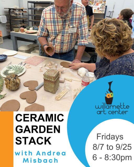 Bring a little extra personality to your backyard! 🌷🧱 Join our ceramic outdoor sculpture class and learn how to build a unique vertical garden stack from scratch. Whimsical or elegant, the design is totally up to you! Learn new skills, enjoy the process, and take home a durable masterpiece for your patio or garden. Friday evenings from 6 to 8:30pm. Classes run August 7th through September 25th.#GardenArt #CeramicSculpture #VerticalGarden #PotteryClass #WillametteArtCenter