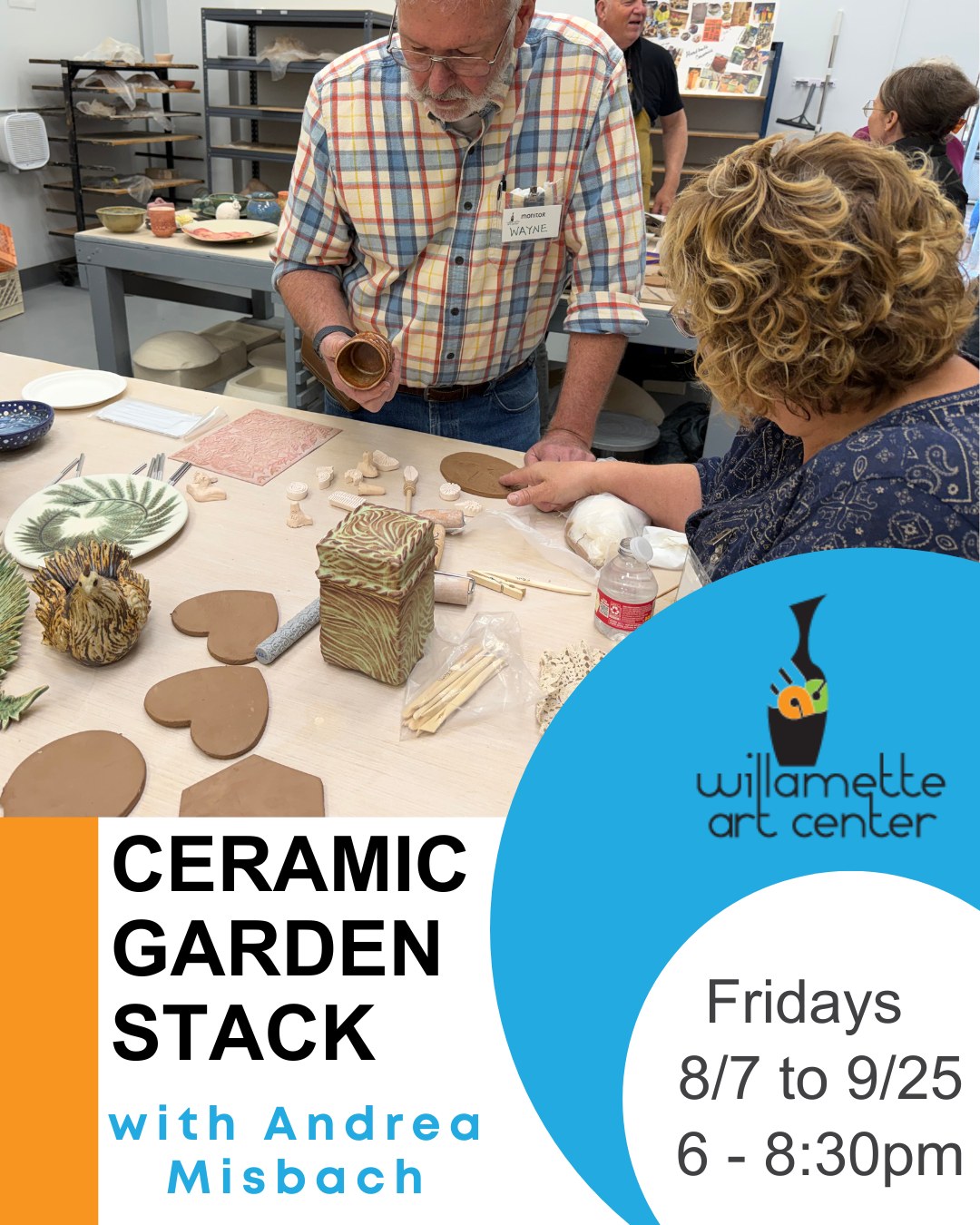 Bring a little extra personality to your backyard! 🌷🧱 Join our ceramic outdoor sculpture class and learn how to build a unique vertical garden stack from scratch. Whimsical or elegant, the design is totally up to you! Learn new skills, enjoy the process, and take home a durable masterpiece for your patio or garden. Friday evenings from 6 to 8:30pm. Classes run August 7th through September 25th.#GardenArt #CeramicSculpture #VerticalGarden #PotteryClass #WillametteArtCenter