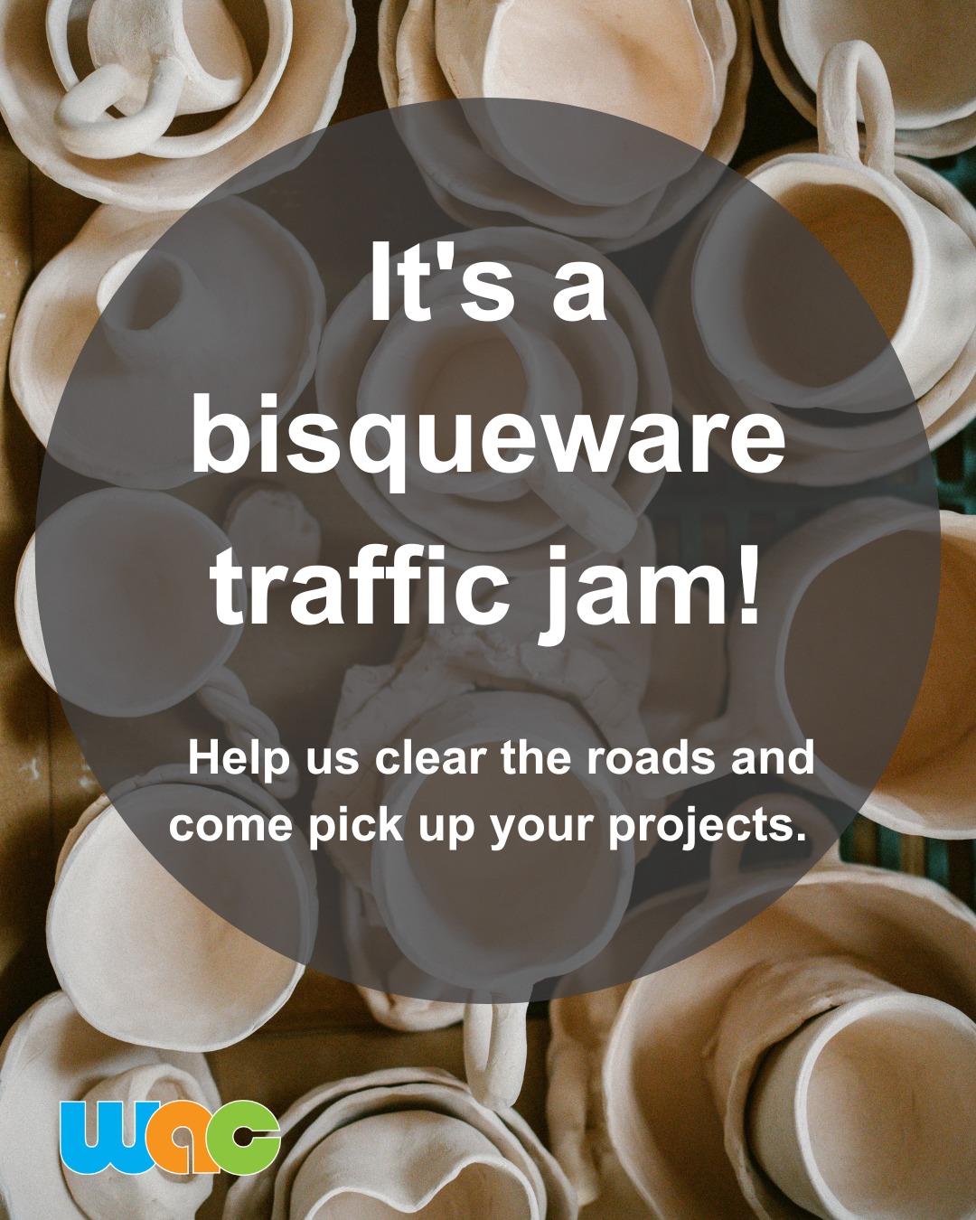 🚖Beep-beep!🚖Come and pick up your bisqueware; our shelves are gridlocked! We are open 10 am - 8 pm, Mondays through Saturdays. #willametteartcenter #pottery #potteryclass #wheelthrowingpottery #workinprogress
