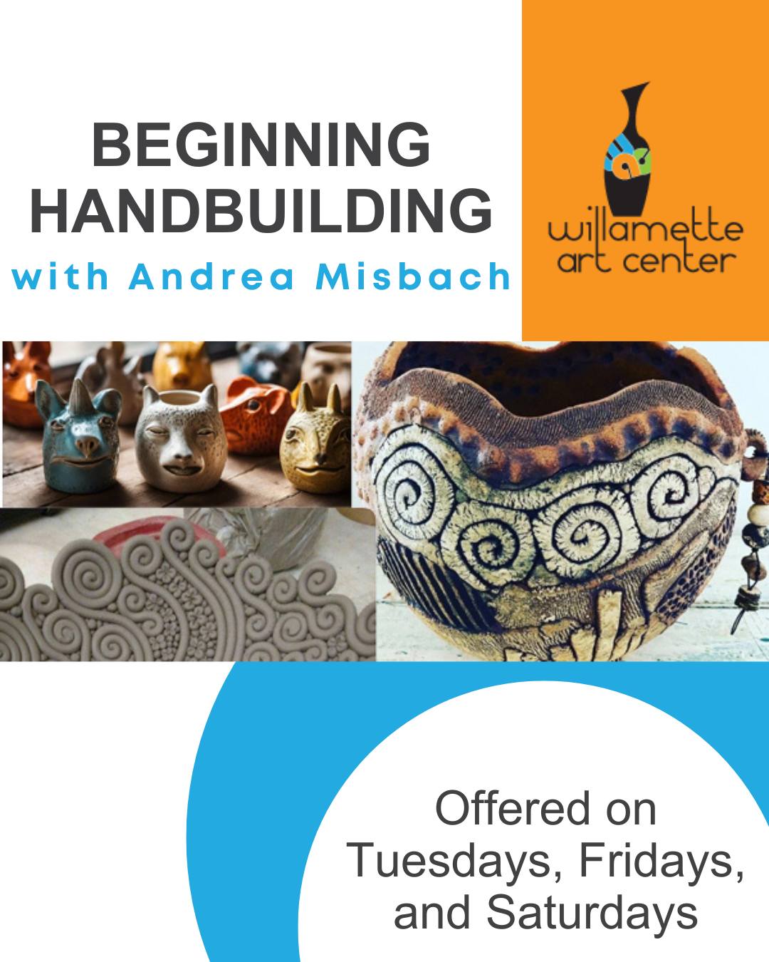 Sculpt, pinch, and coil your way to amazing ceramics! 🏺✨ Andrea Misbach’s Beginning Handbuilding class is the perfect excuse to get a little messy and have fun with clay. Learn the magic of building beautiful functional pieces and sculptures from scratch—zero clay experience required!Classes start next week and are offered on Tuesdays, Fridays, and Saturdays!Visit our website or tap the link in our bio to register before spots fill up!#Handbuilding #PotteryClass #CeramicsArt #LearnPottery #WillametteArtCenter