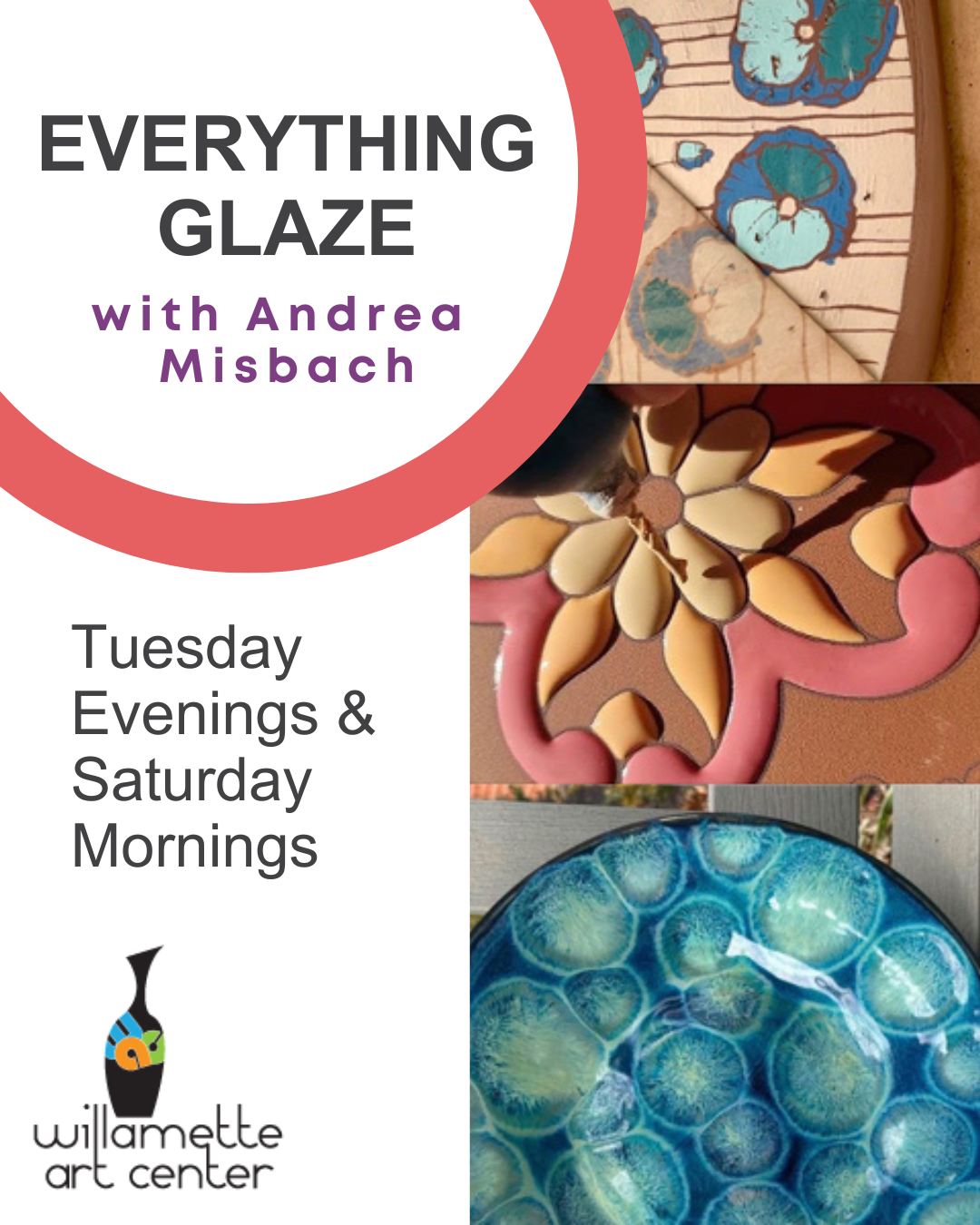 Our wonderful instructor, Andrea, is back with the ever popular Everything Glaze Class! Each week, you’ll explore an entirely new glazing technique—from intentionally running glazes to sgraffito, underglaze transfers, screen printing, and more!Classes start next week and are offered on Tuesdays and Saturdays.Sign up on our website while there are still spots available! #willametteartcenter #ceramicglaze #artclass #artcommunity #glazechemistry
