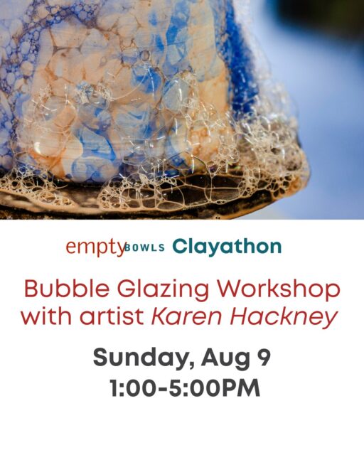 Our bubble glazing workshop with Karen Hackney is tomorrow! Be there from 1:00-5:00PM to play with bubbles and the mesmerizing textures they add to ceramic pieces.No experience necessary, but we highly recommend wearing an apron. It's messy and fun!