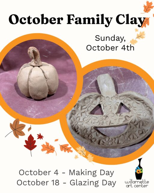 Join us this Sunday for October Family Clay! 🎃 We're making clay pumpkins perfect for the season. $5 per maker per visit. 11 am - 12 pm: Early Birds: a simpler project done in a calmer atmosphere. 12 - 3 pm: All ages welcome#WillametteArtCenter #CeramicsCommunity #PotteryStudio #FamilyFun #SalemOregon #PotteryLife