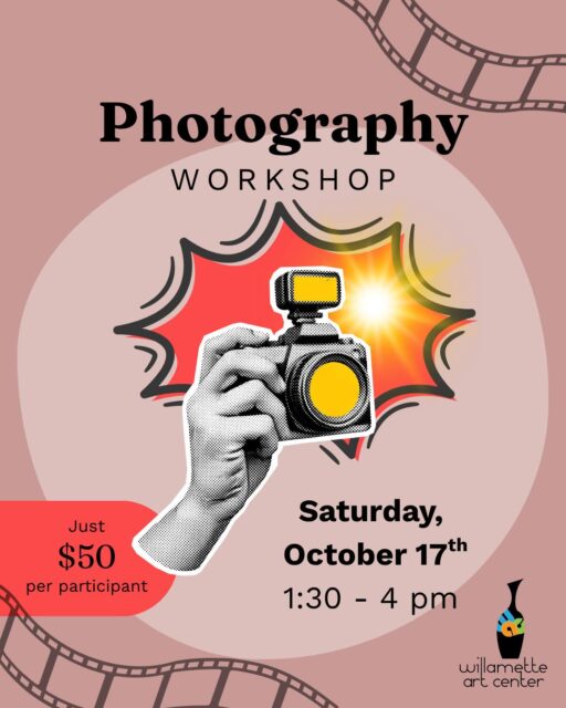 Ready to take your photos from everyday snapshots to frame-worthy art?Join experienced professional photographer Cherie this Saturday, October 17 for an immersive Photograph Workshop at the Willamette Art Center! Whether you’re shooting on a high-end DSLR or just your trusty phone camera, Cherie is bringing years of expert knowledge and hands-on guidance to help you master lighting, composition, and storytelling.🕒 When: Saturday, October 17 from 1:30 PM – 4:00 PM💲 Cost: $50 per participantAll skill levels and devices are welcome—no fancy equipment required, just your creativity. Spots are filling up, so grab yours today and start seeing the world through a new lens! #willametteartcenter #learnsomethingnew #ArtWorkshop #photography #salemoregon