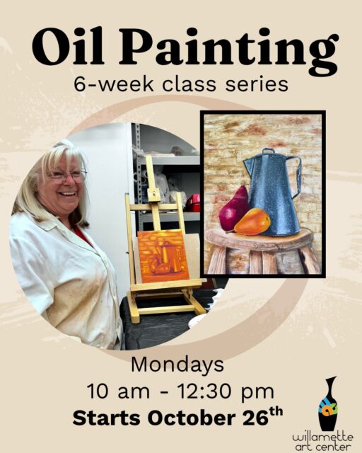 Ever wanted to try oil painting but didn't know where to start? 🎨🖌Painter and instructor JoDee Slyter has tricks up her sleeve and all the materials needed to learn the ins and outs of oil painting. No stinky turpentine here, modern techniques and tools are provided for this 6-week journey through several oil paintings, ending with a subject that you choose. 🖼👩‍🎨Seats are limited, sign up today! #willametteartcenter #learnsomethingnew #oilpainting #artclass #salemoregon